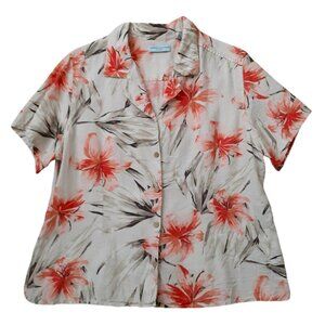 Valerie Stevens Casual Button Up Shirt 100% Silk Floral Resort Beach Travel